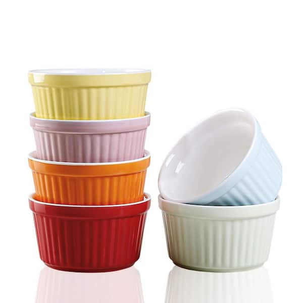 6 Piece Round Ceramic Ramekin Set Oven Safe Porcelain Baking Bowls for Creme Brulee Souffle Custard Pudding