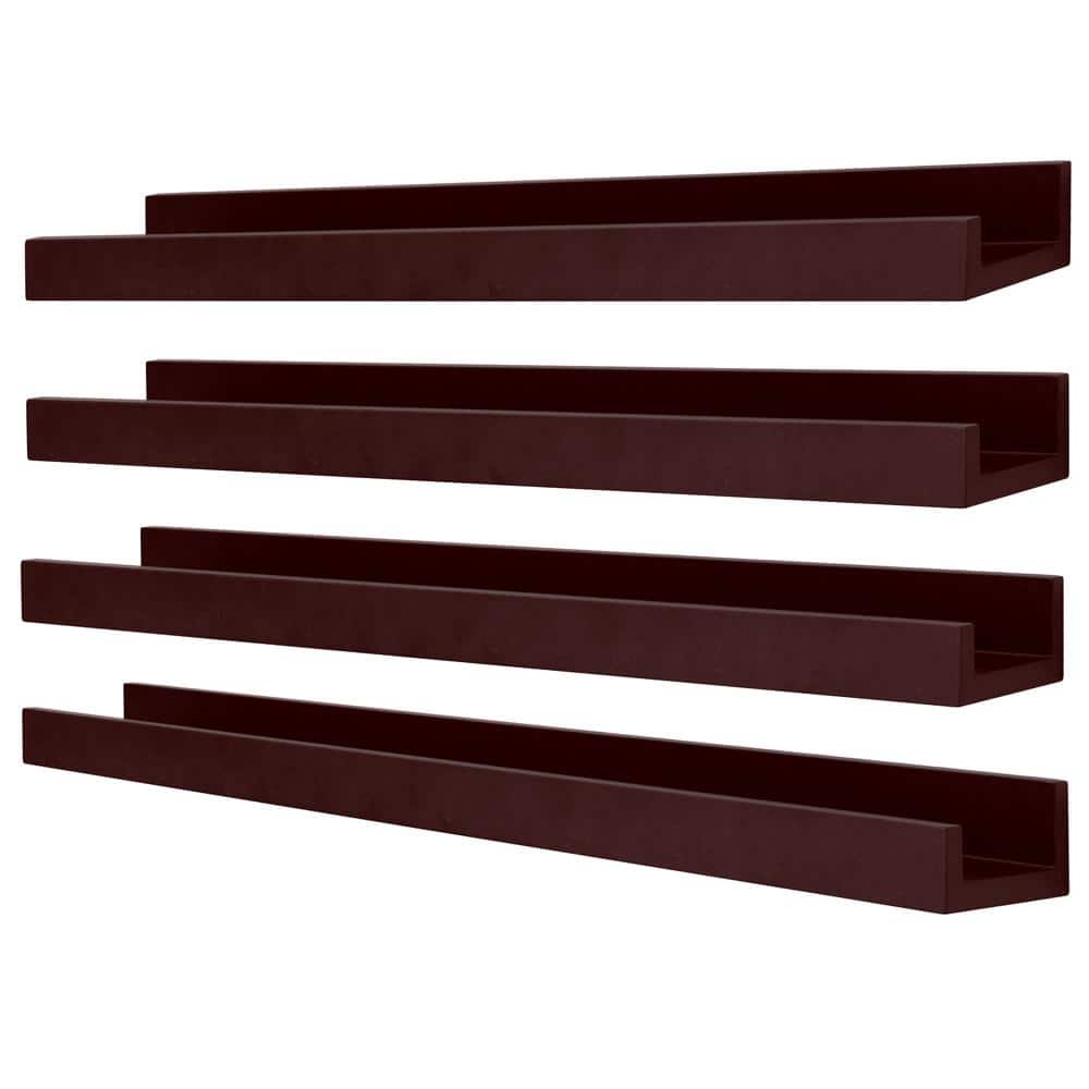 Espresso Engineered Wood Floating Wall Shelves Set of 4