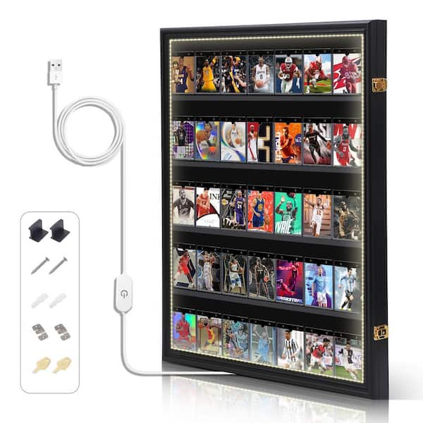 Unbranded Black 24 in. x 31 in. Sports Card Display Frame Case with LED, Baseball Card Display Case, Card Display (1-P Vertical)