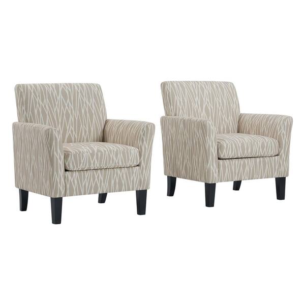 Handy Living Oatmeal Tan Modern Geometric Maritza Flared Arm Upholstered Chairs (Set of 2)