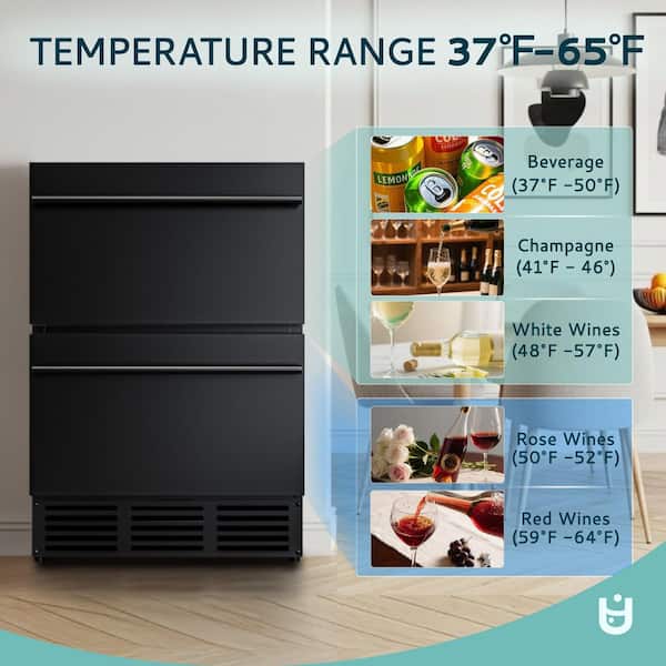 23.5 in. 4.9 cu.ft. Freestanding/Built-in Double Drawer Refrigerator in Black with LED and Temperature Controls