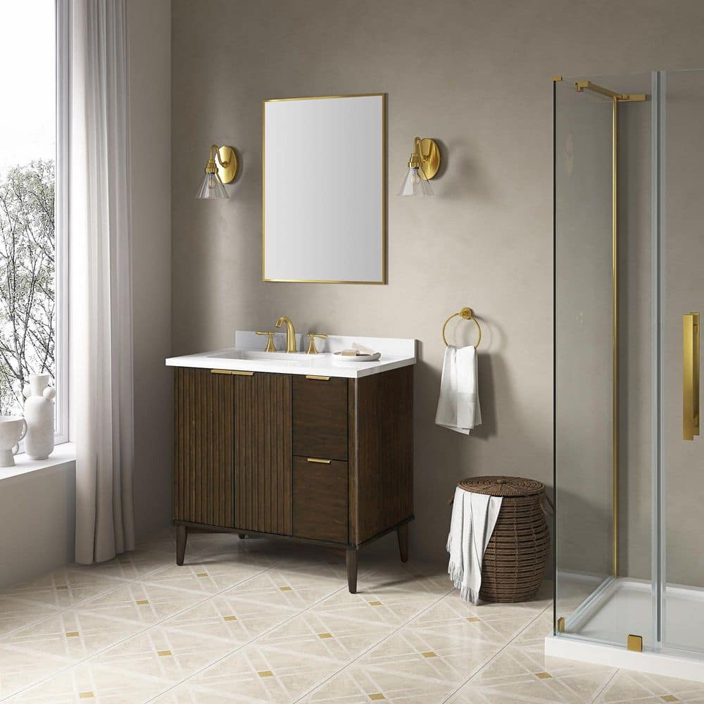Gabi 36" Dark Walnut Single Sink Bathroom Vanity with White Marble Top