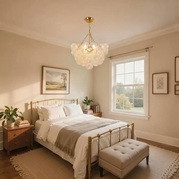 YANSUN 1-Light Gold Bubble Ball Glass Integrated LED Chandelier