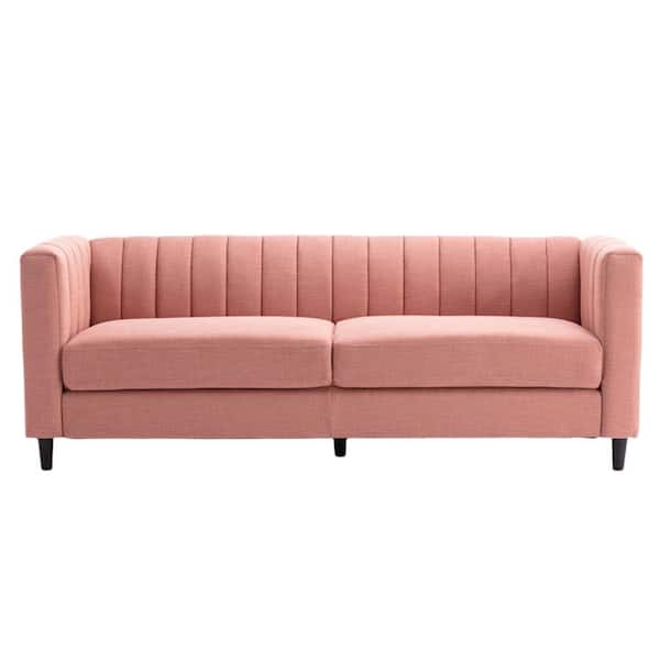 Asucoora Teberius 84 in. Square Arm Linen Modern Straight Sofa in Rose Pink Oak Legs