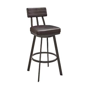 Jinab 38-42 in. Brown/Brown Metal 30 in. Bar Stool with Faux Leather Seat