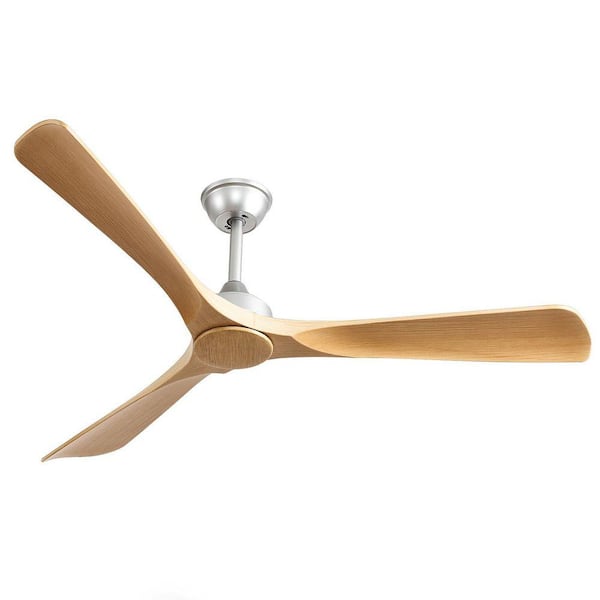 52 in. Outdoor Beige Fans Brush Wood Downrod Mount Modern Style Ceiling Fan with No Light Incl. Remote for Patios
