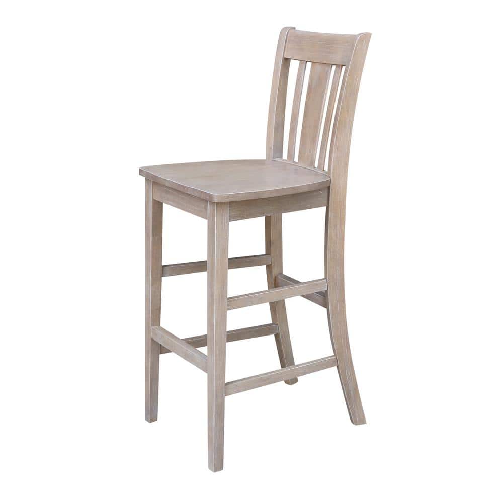 Elegant Washed Gray Taupe Solid Wood Bar Stool, 29.92" Seat Height