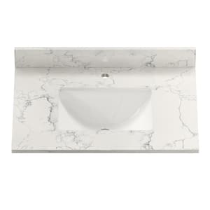 31 in. W x 22 in. D Engineered Stone Composite White Rectangular Single Sink Bathroom Vanity Top in Carrara Jade-1 Hole