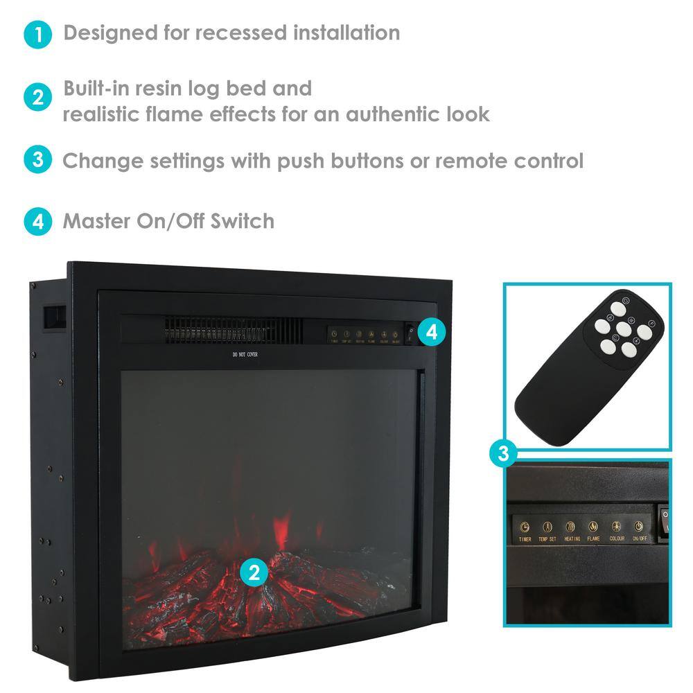 Contemporary Black Steel Electric Fireplace Insert with LED Lights