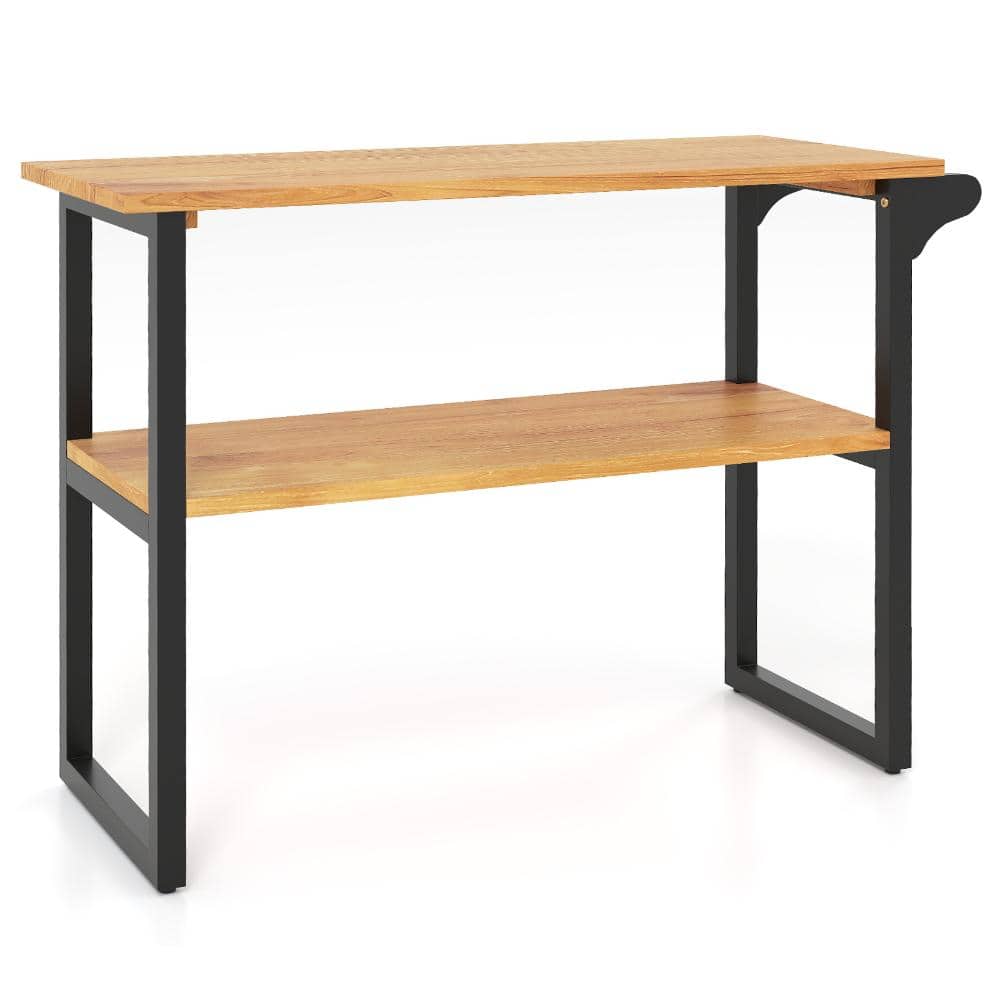 2-Tier Solid Teak Freestanding Bathroom Shelf with Towel Rack, 40 x 28 in. Storage Stand price history on PriceWatchPro