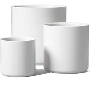 Mid-Century 10.05 in. L x 10.05 in. W x 10.05 in. H White Ceramic Round Indoor Planter (3-Pack)