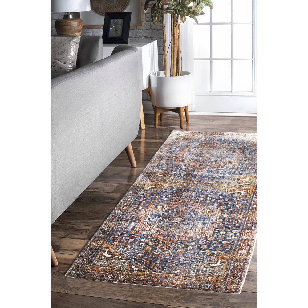 Harriet Rust Medallion Synthetic Runner Rug with Fringe