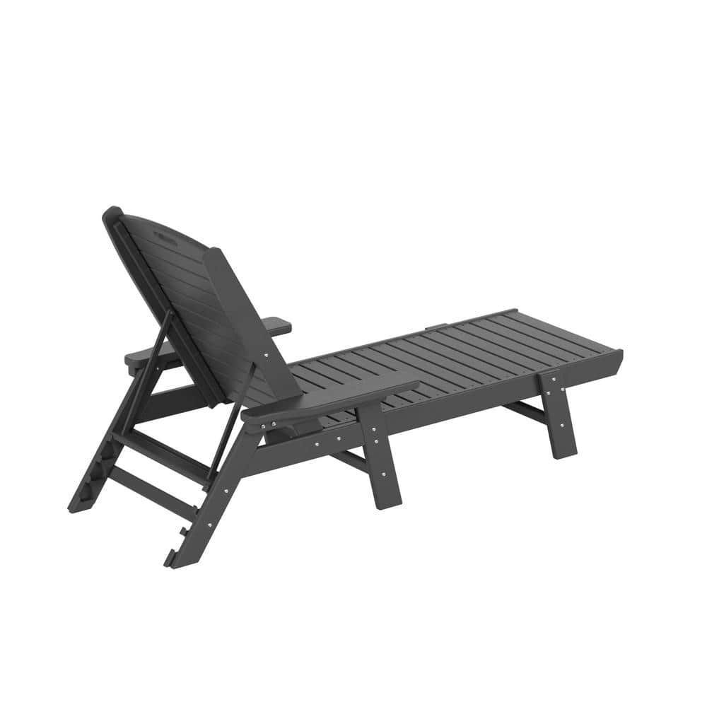 Gray 78" HDPE Adjustable Outdoor Chaise Lounge with Arms