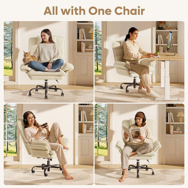 Bestier Velvet Seat High-Back Ergonomic Office Chair in Beige with