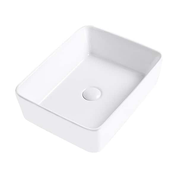 JimsMaison White Ceramic Rectangular Vessel Sink