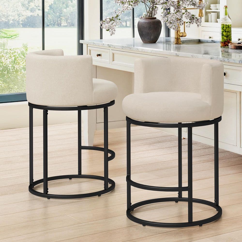 26 in. Beige Linen Fabric Upholstered Swivel Counter Height Bar Stool with Black Metal Frame (Set of 2) price history on PriceWatchPro