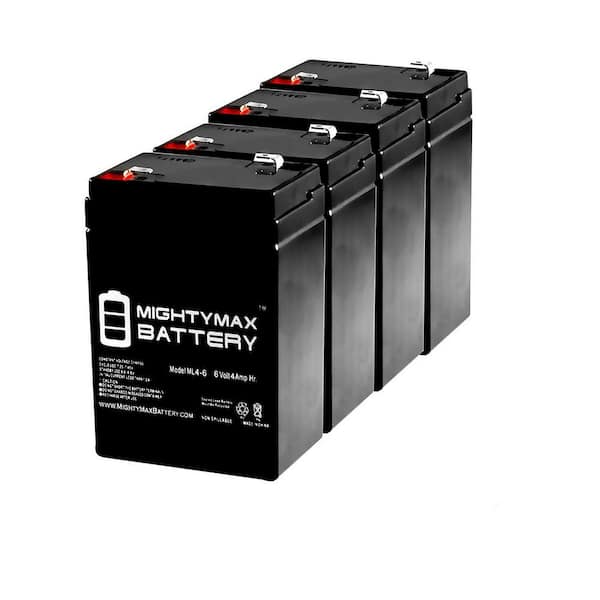 MIGHTY MAX BATTERY ML4-6 - 6V 4.5AH Replacement Battery for YT-645 with F1 Terminal - 4 Pack