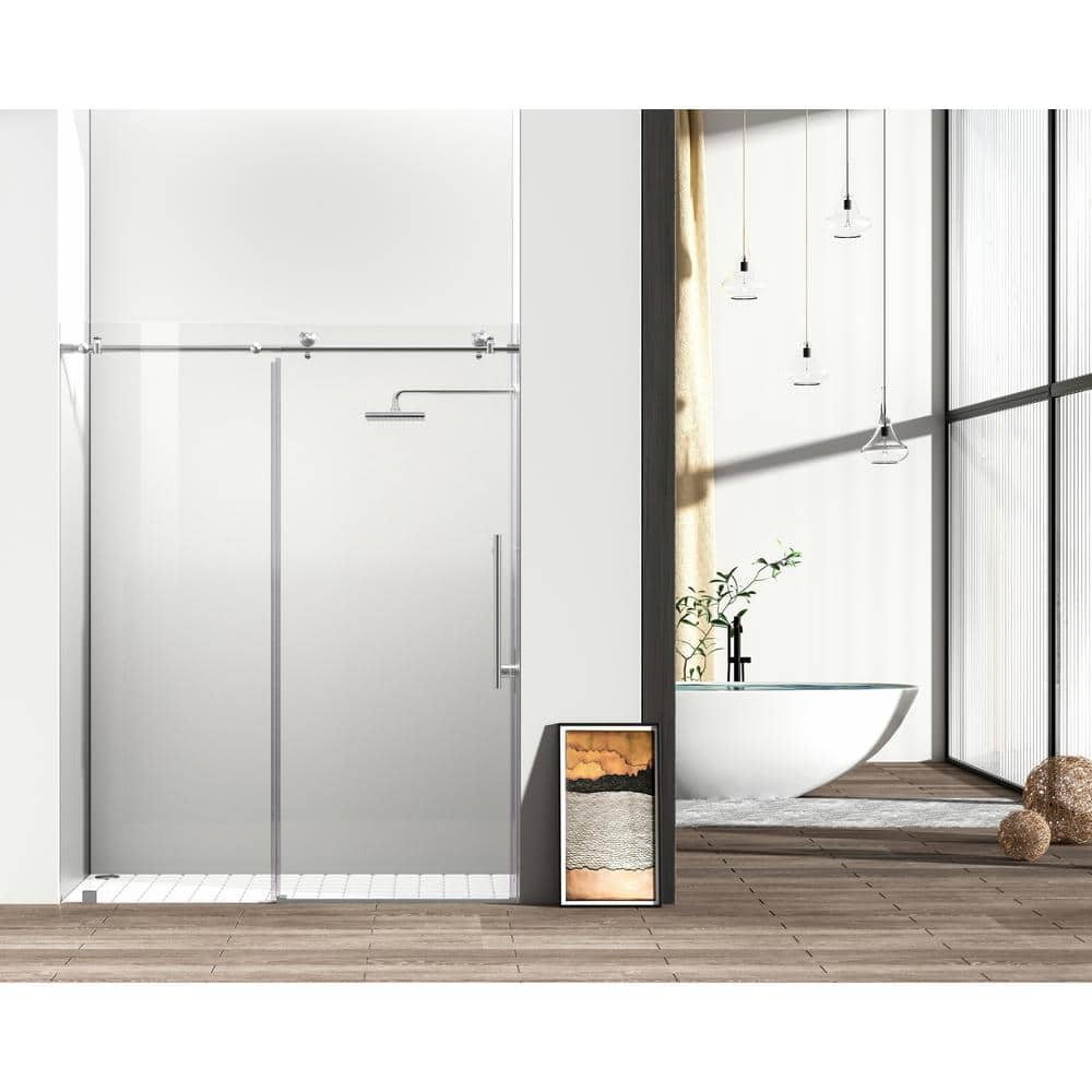 Simply Living 60 in. W x 76 in. H Frameless Sliding Shower Door in Brushed 