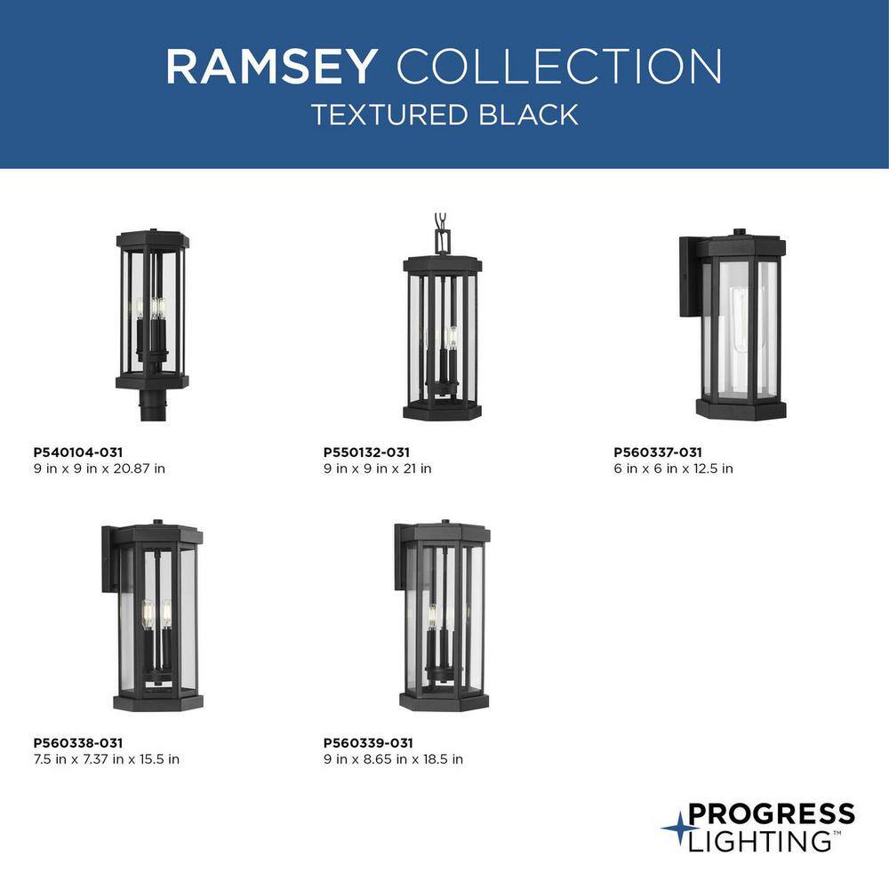 Ramsey Black Steel 3-Light Outdoor Hanging Lantern with Clear Glass Panels