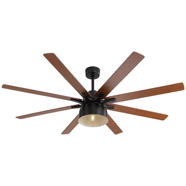 66 in. Black Flush Mount Ceiling Fan with Light, 8 Dual-Color Blades, Remote Control, 6-Speed Reversible DC Motor