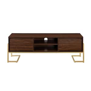 60 in. Dark Walnut Wood Modern TV Stand with 2 Drawers Fits TVs up to 65 in. with Removable Shelf