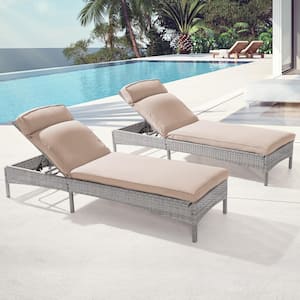 Outdoor Patio Wicker Chaise Lounge Chairs with Adjustable Inclination Angles, Sand Cushion