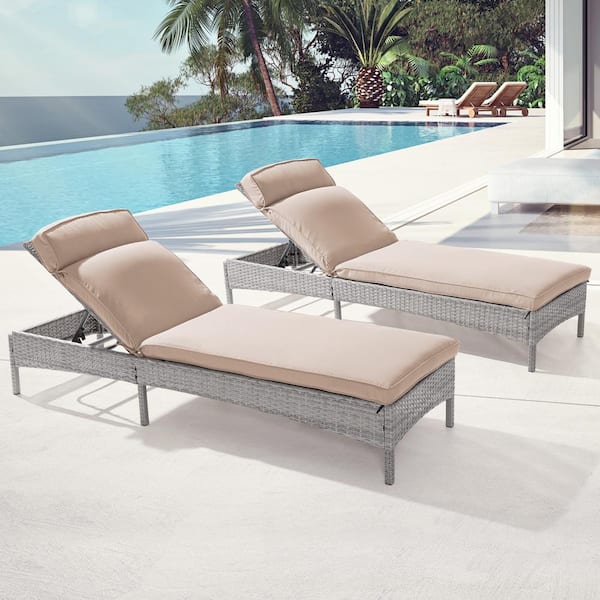 Sonkuki Outdoor Patio Wicker Chaise Lounge Chairs with Adjustable Inclination Angles, Sand Cushion