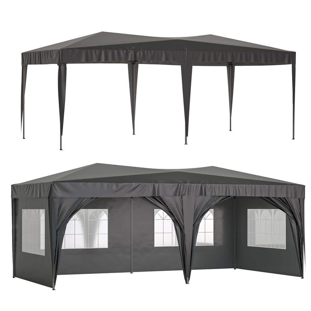 10 ft. x 20 ft. Black Pop-Up Outdoor Portable Party Folding Tent with 6 ...