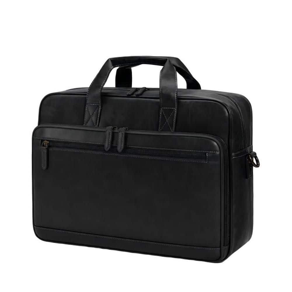 Vintage Black PU Leather Laptop Briefcase, Waterproof, Convertible Shoulder Bag with 16 in. Laptop Compartment
