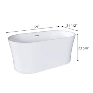 59 in. Pure Virgin Acrylic Flatbottom Freestanding Soaking Bathtub in White with Drain and Overflow Included