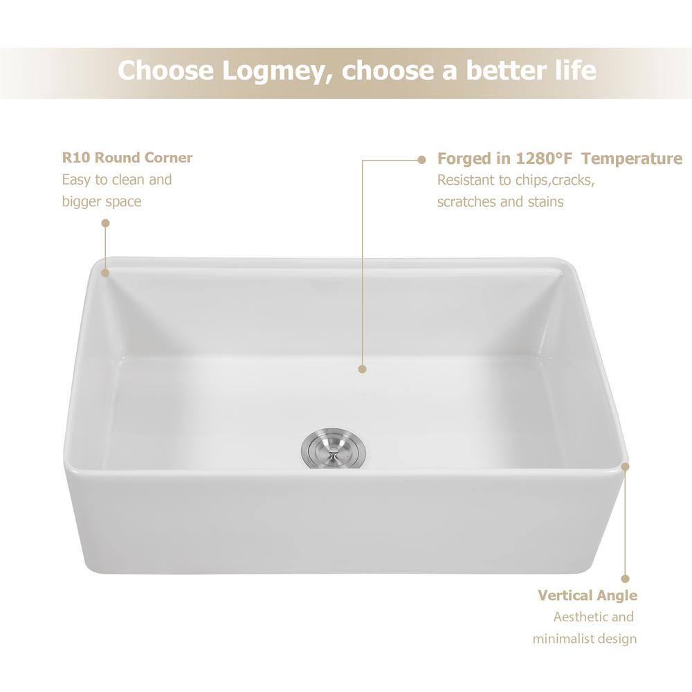 33'' White Ceramic Farmhouse Workstation Sink with Accessories