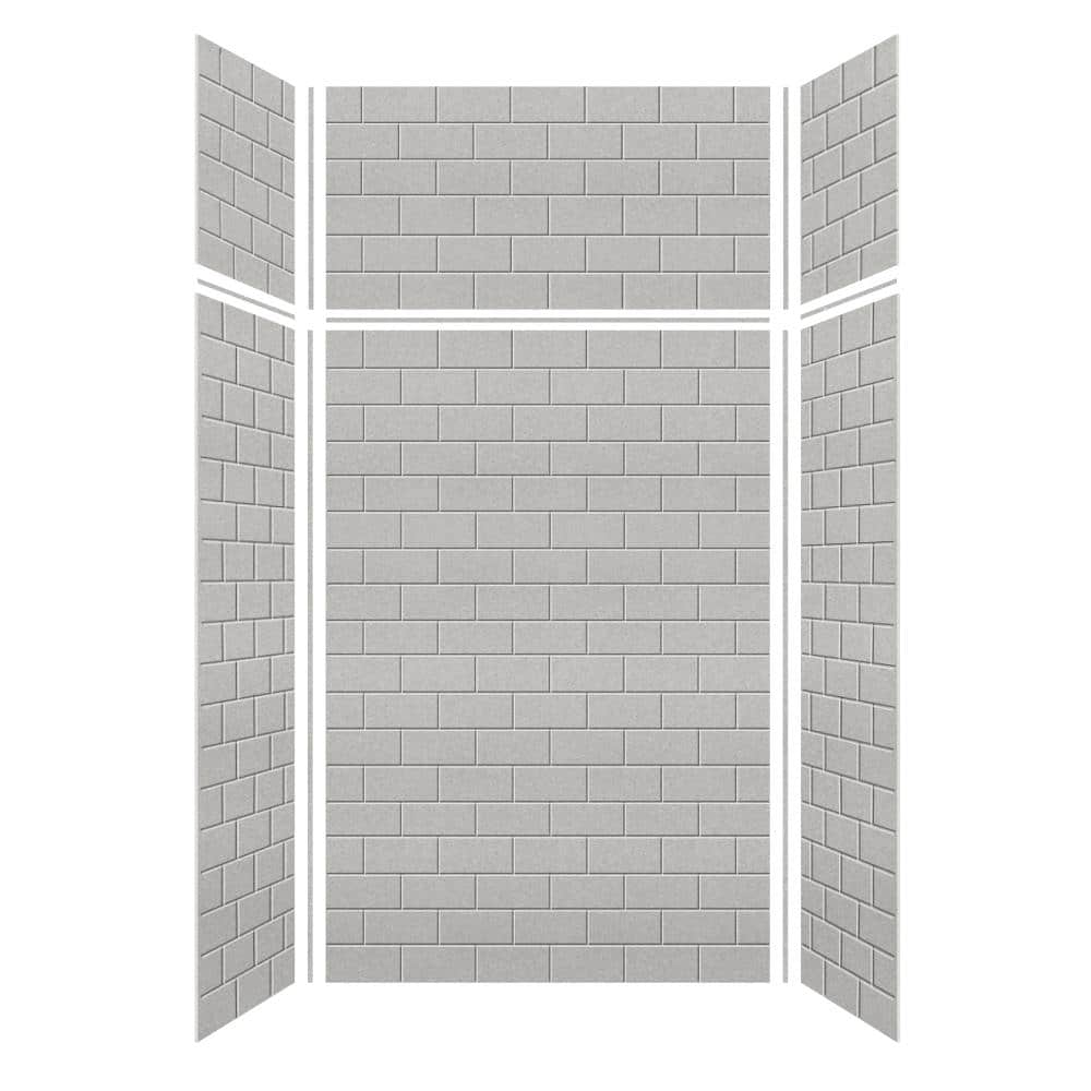 SaraMar 48'' Wide Grey Beach Subway Tile 6-Piece Shower Wall Kit