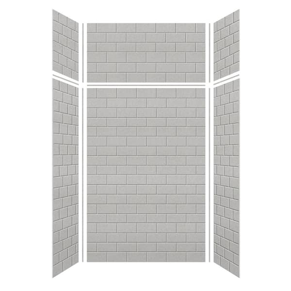 Transolid Saramar 48 in. W x 96 in. H x 36 in. D 6-Piece Glue to Wall Alcove Shower Wall Kit with Extension in Grey Beach