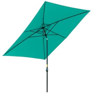 6.6 ft. x 10 ft. Rectangular Outdoor Market Patio Umbrella Table Umbrellas with Crank and Push Button Tilt in Teal