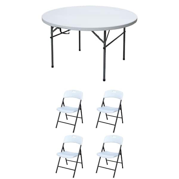 Plastic Development Group Group 4' Folding Banquet Table & 4 Outdoor Folding Chairs