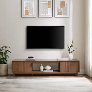 70 in. Mocha Wood Mid-Century Modern TV Stand with 2 Reeded Doors Fits TVs up to 80 in.