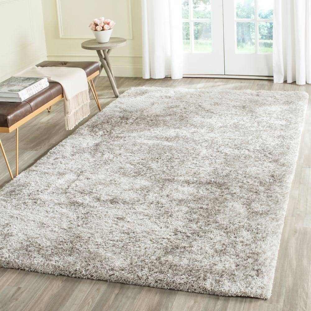Hand-Tufted Ice Gray Synthetic Shag Rug, 4' x 6'
