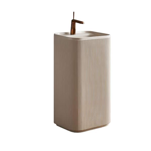 16.5 in. 3 x 16.5 in. W Stone Resin Solid Surface Pedestal Sink Column Basin in Linen