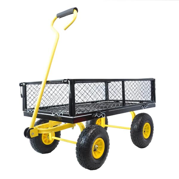 Sudzendf 3.5 cu. ft. Mesh Steel Frame Wagon Heavy-Duty Push Garden Cart ...