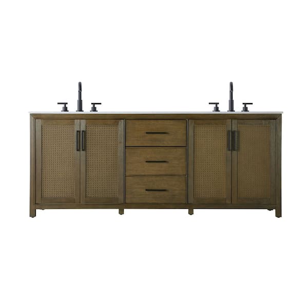 84 in. Double Sink Hazel Oak Bath Vanity with White Engineered Marble Top