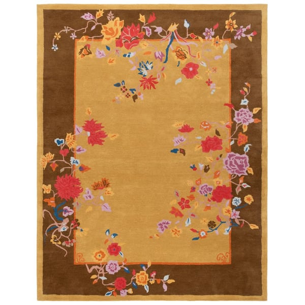 Metro 8 ft. x 10 ft. Gold/Brown Floral Border Ornate Area Rug