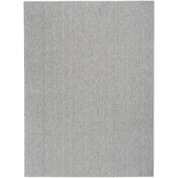 Textured Home Ivory Grey 8 ft. x 10 ft. Solid Geometric Contemporary Area Rug