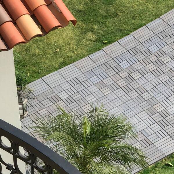 Tidoin Outdoor 1 ft. x 1 ft. Solid Wood Deck Tile in Light Gray(30 Per Box)