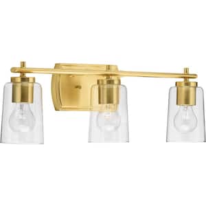 Adley Collection 23 in. 3-Light Gold Satin Brass Clear Glass New Traditional Bathroom Vanity Light
