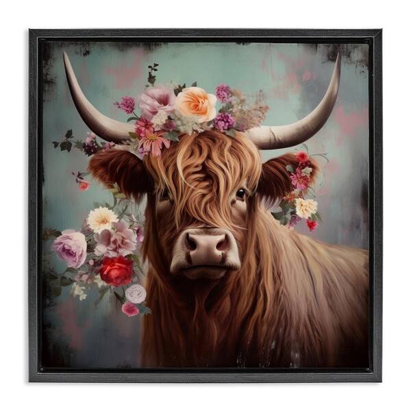 Stupell Industries Cow with Vintage Florals by Irena Orlov Black ...