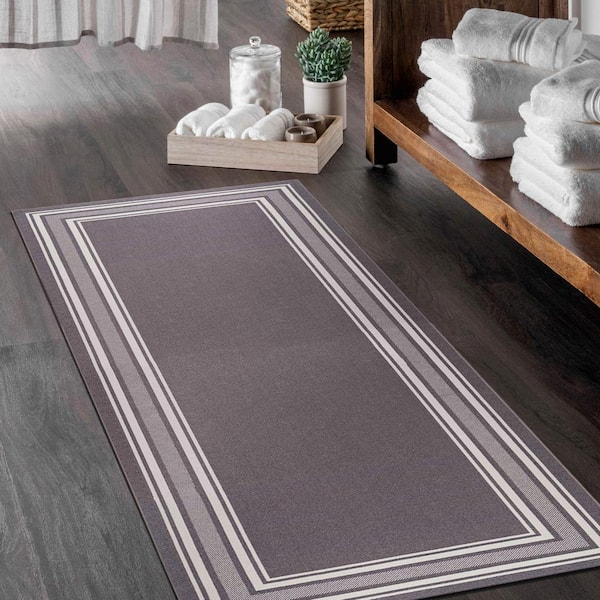 2 X 5 Gray Carmel Bordered Non Slip Runner Indoor Area Rug