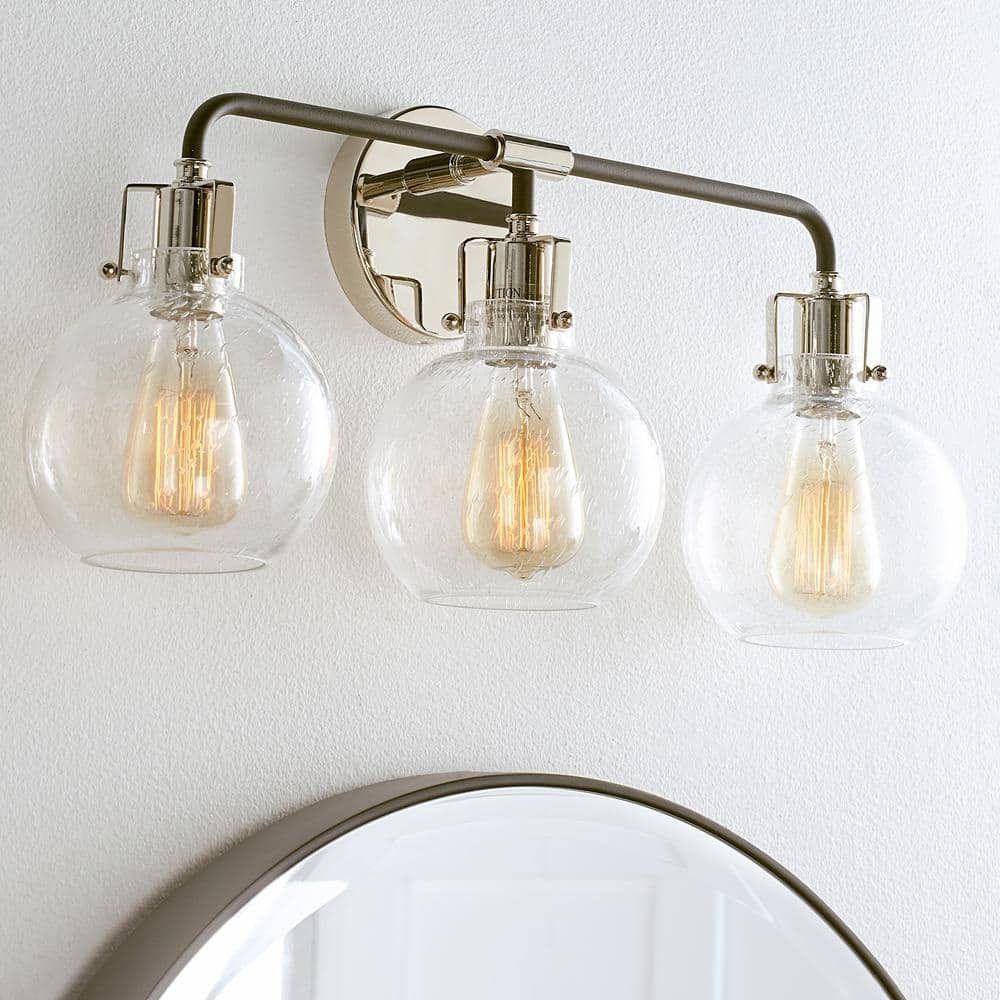 Clara 3-Light Polished Nickel and Black Vanity Light