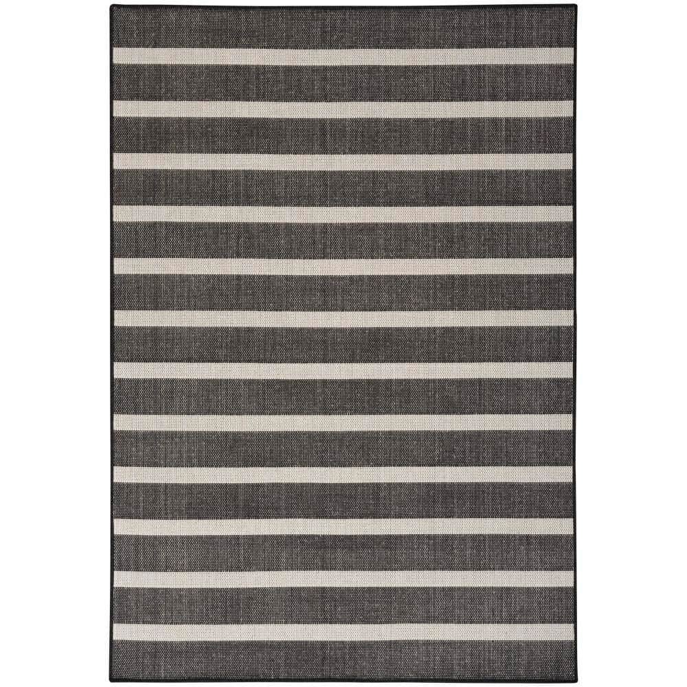Positano Black Ivory 6' x 9' Flat Woven Stripe Rug