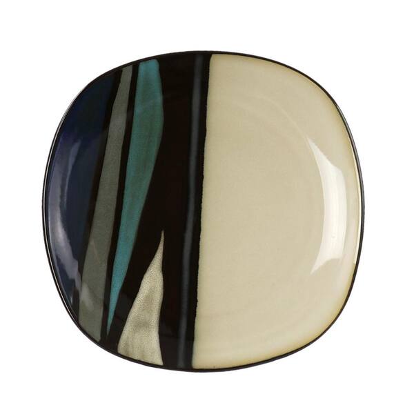HOMETRENDS Althea Teal 12-Piece Soft Square Stoneware Dinnerware 
