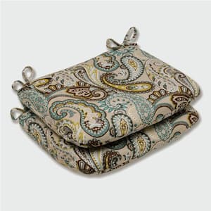 Paisley 18.5 in. x 15.5 in., 2-Piece Outdoor Dining Chair Cushion Blue/Brown Tamara Quartz